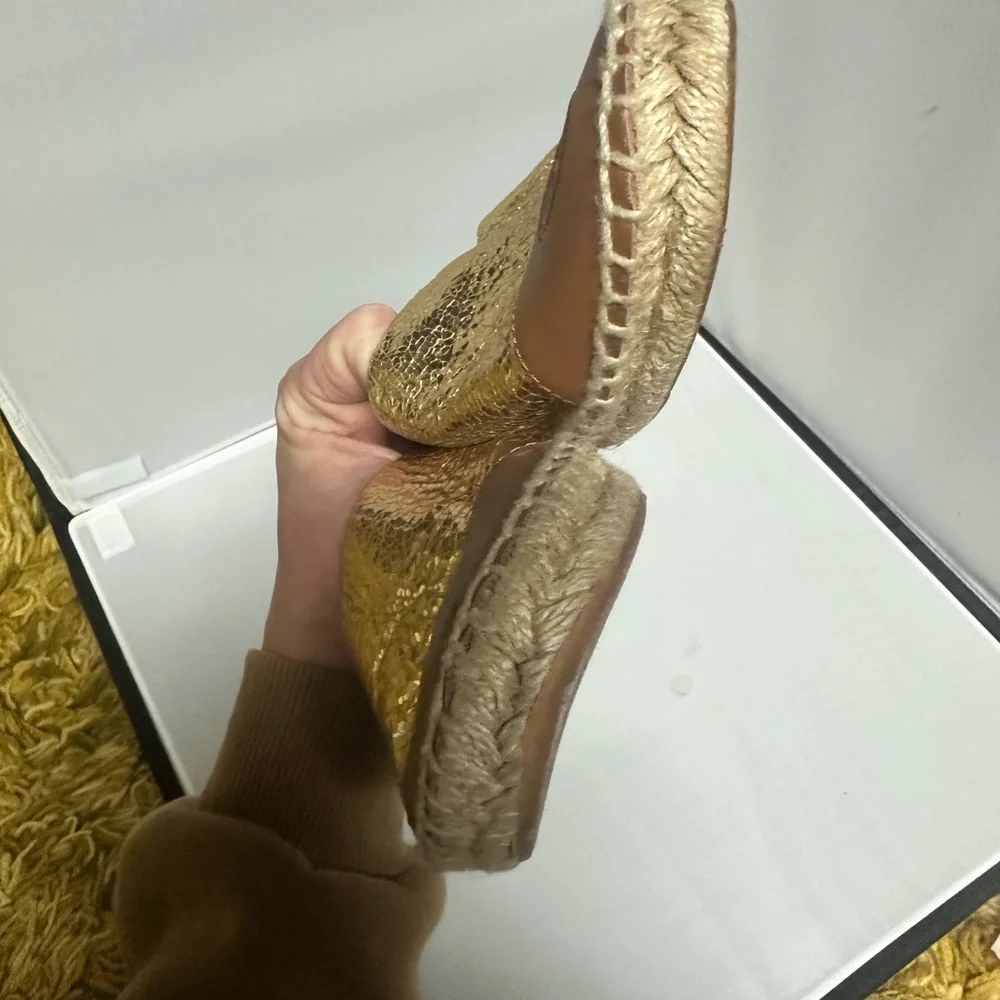Tory Burch Metallic Gold and Tan Espadrilles